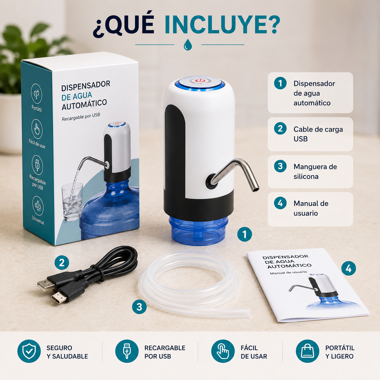 Dispensador Automatico de Agua Recargable