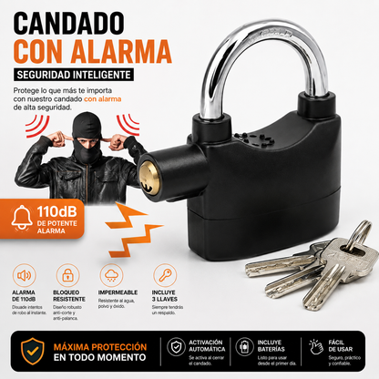 🔒 Candado con Alarma Antirrobo de Acero | 3 Llaves + Baterías Incluidas