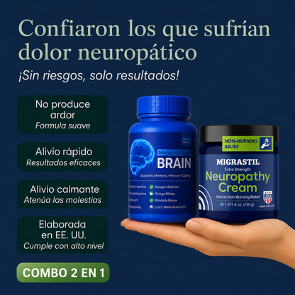 Combo 2x1🔥 Calma el Ardor y Hormigueo en Minutos – Crema para Neuropatía + NEURO BRAIN