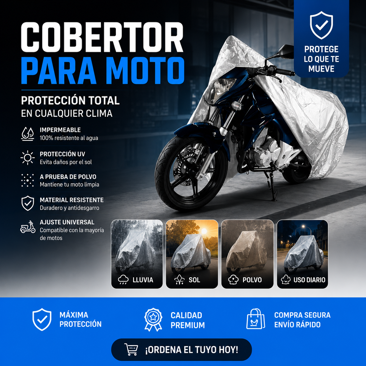 Protector Impermeable para Moto |Universal para toda Moto Talla XL
