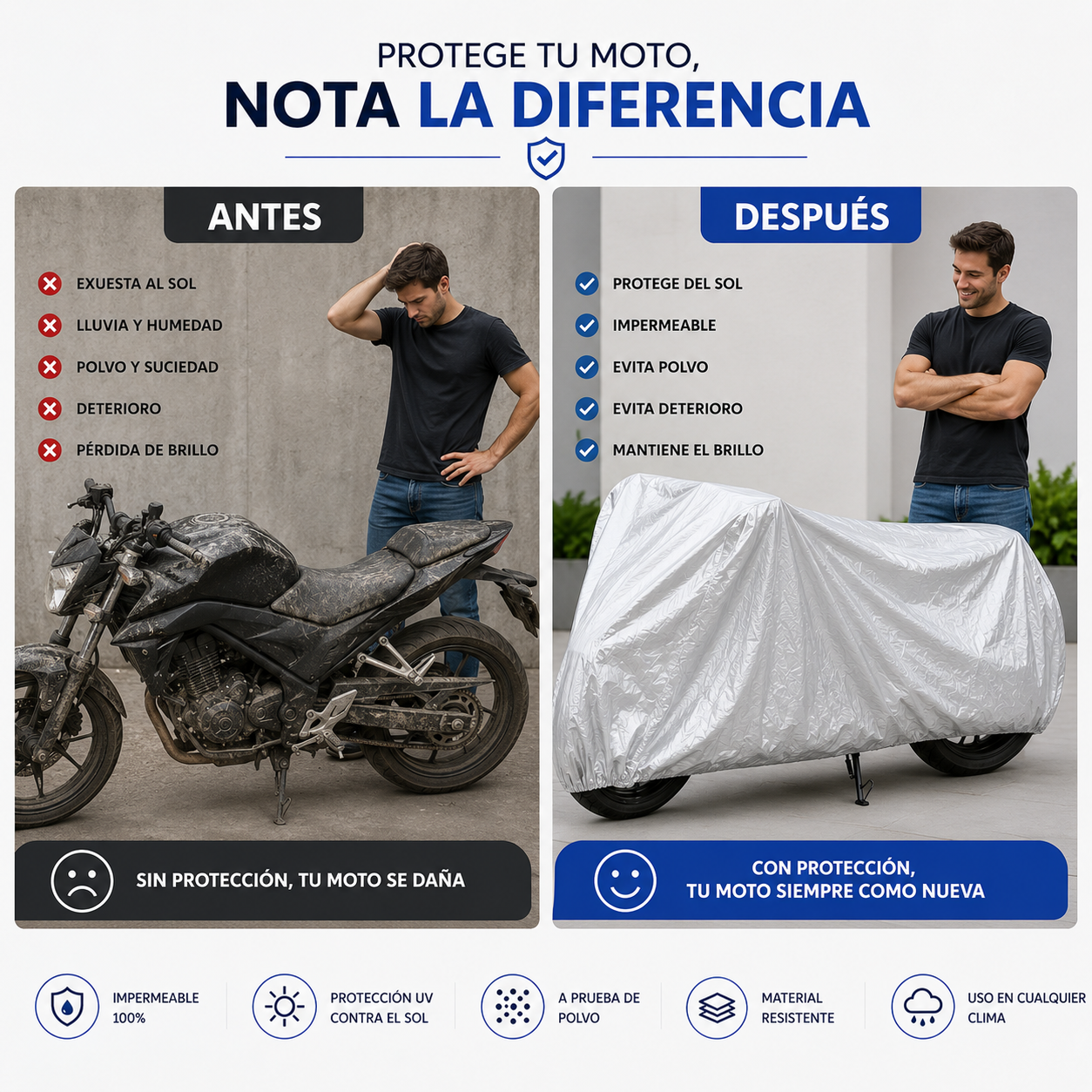 Protector Impermeable para Moto |Universal para toda Moto Talla XL