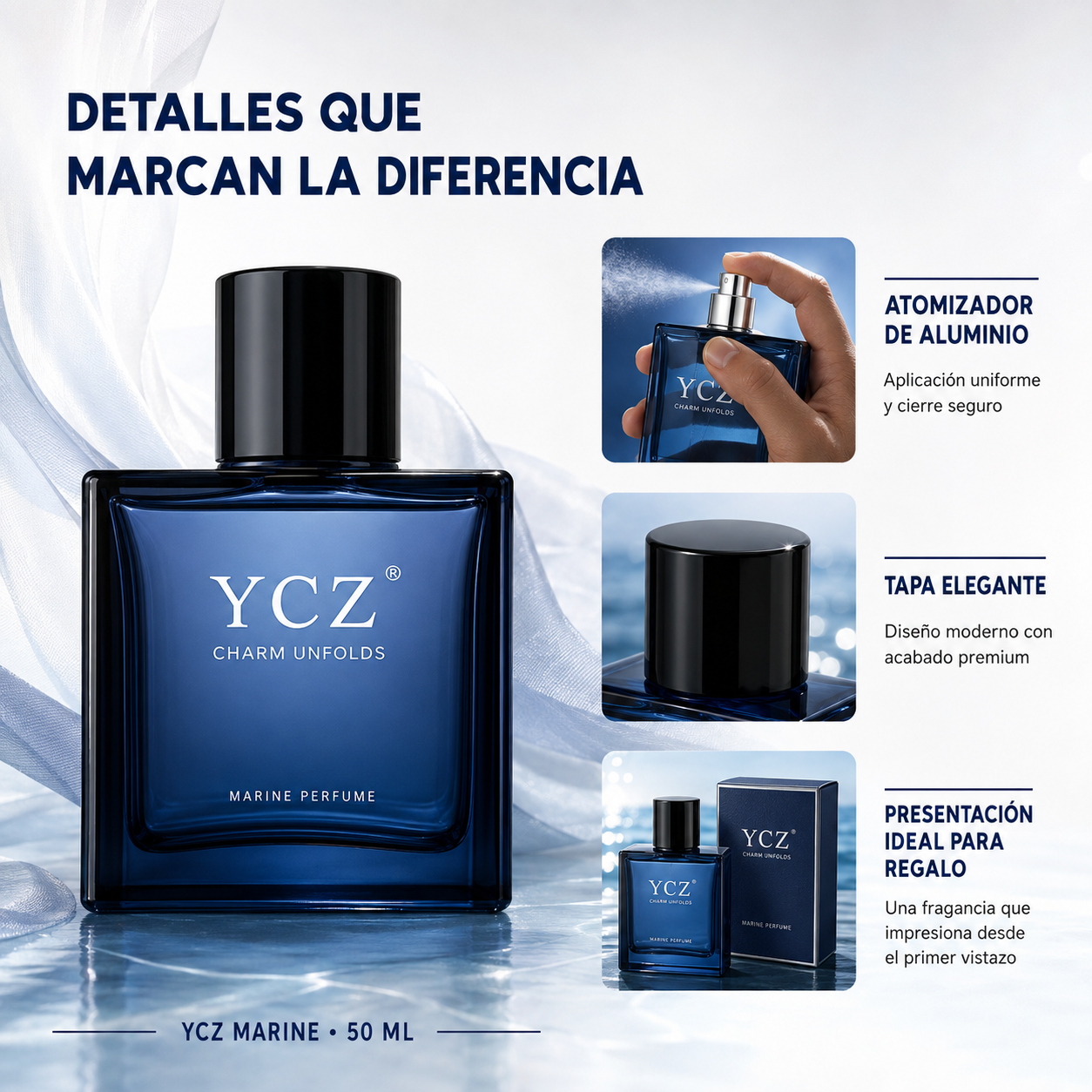🌊YCZ CHARM UNFOLDS MARINE 50ML EL AROMA MASCULINO QUE DEJA HUELLA TODO EL DÍA