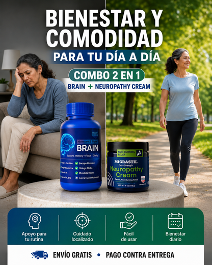 Combo 2x1🔥 Calma el Ardor y Hormigueo en Minutos – Crema para Neuropatía + NEURO BRAIN