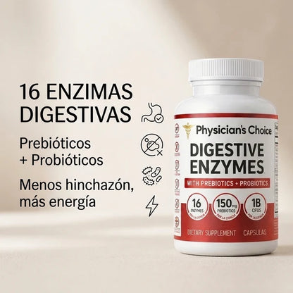 Enzimas digestivas para la hinchazón y la digestión Fórmula de 16 enzimas de acción rápida con prebióticos para la salud intetinal