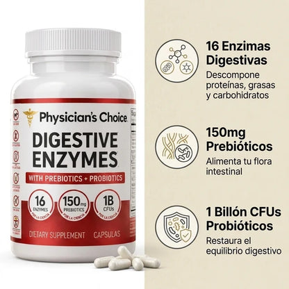 Enzimas digestivas para la hinchazón y la digestión Fórmula de 16 enzimas de acción rápida con prebióticos para la salud intetinal