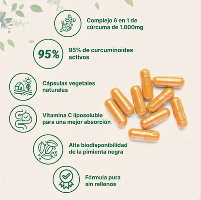 Cápsulas de Cúrcuma Curcumina 6-en-1 para Bienestar y Confort Diario (60 Capsulas)
