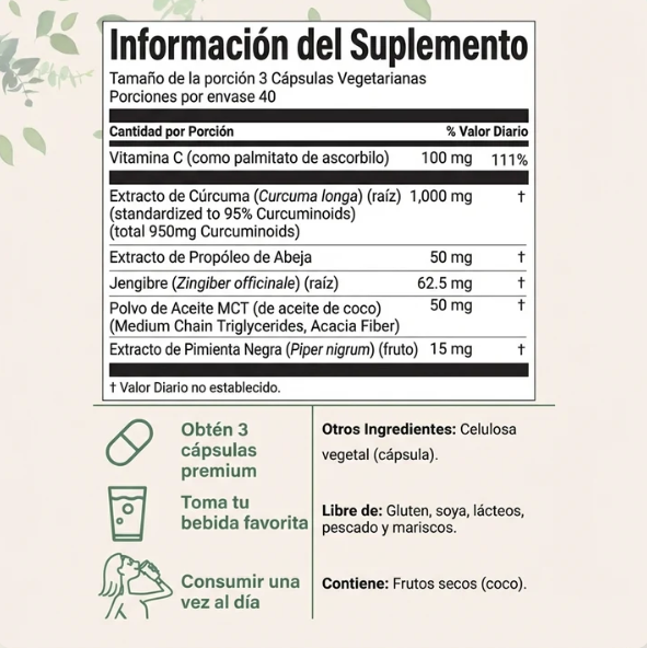 Cápsulas de Cúrcuma Curcumina 6-en-1 para Bienestar y Confort Diario (60 Capsulas)