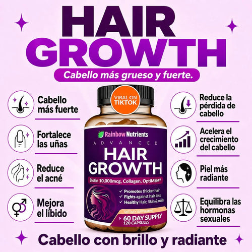 HAIR GROWTH -vitaminas para crecimiento del cabello y anti caida con colageno y biotina