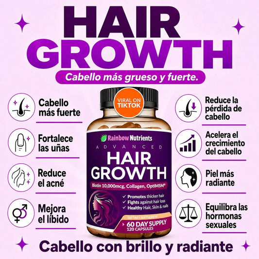HAIR GROWTH -vitaminas para crecimiento del cabello y anti caida con colageno y biotina